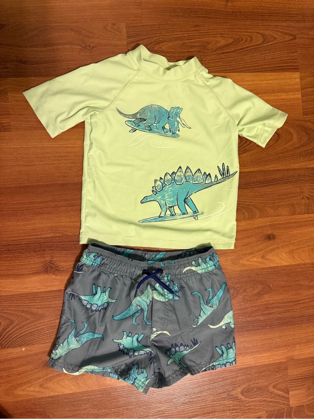 Carter's Light Green & Gray Dino Rashguard Swim Set